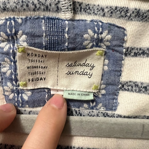 Anthropologie Saturday Sunday Striped Lace Detail Sweater with hoodie - Picture 3 of 7